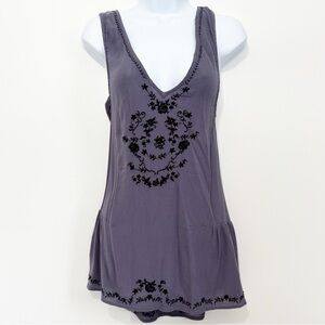 FREE PEOPLE Wild Strawberries Embroidered Tunic Tank Top Purple Black Medium